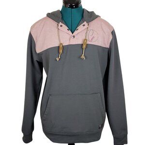 StS Ranchwear Womens Hooded Pullover Jacket Pink Grey L 1/4 Snap Conquer Patch